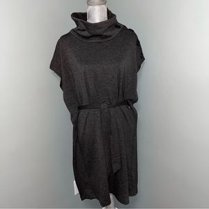 PINK MARTINI size medium COWL NECK SWEATER DRESS tie front office wear grey